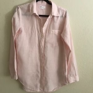 Gap boyfriend pink linen shirt